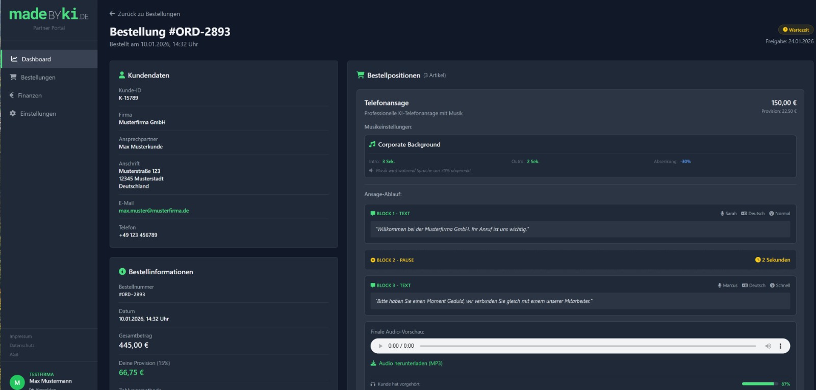 Partner-Portal: Bestelldetails