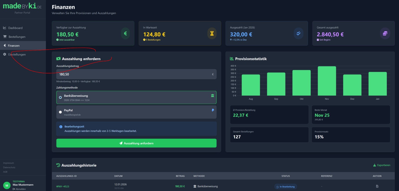 Partner-Portal: Provisionen und Auszahlungen